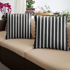 2pk Square Sunbrella Stripe Indoor Outdoor Corded Throw Pillows Black/White
