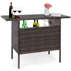Best Choice Products Outdoor Patio Wicker Bar Counter Table W/ 2 Steel Shelves, 2 Sets Of Rails -Quality Garden Outdoor Store GUEST 7d28bd22 799f 4fc8 8c57 7c701b45a976