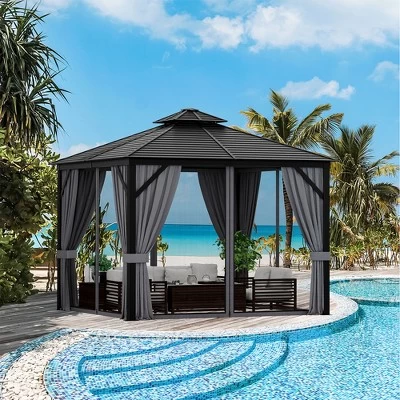 Costway 10' X 10' Patio Double-Top Hardtop Gazebo Galvanized Steel Roof Aluminum Frame 2 Costway 10' X 10' Patio Double-Top Hardtop Gazebo Galvanized Steel Roof Aluminum Frame - Image 2
