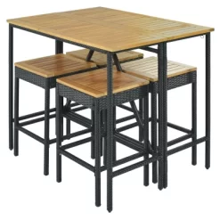 5-Piece Outdoor Patio Wicker Bar Set With Foldable Acacia Wood Top With 4 Stools And 1 Table,Brown - ModernLuxe -Quality Garden Outdoor Store GUEST 7ee9a2fc 8aec 4cf9 b113 59b353f6fc6a