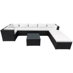 9pc Wicker Patio Set With Cushions - Black/Beige - GODEER -Quality Garden Outdoor Store GUEST 7f452318 6534 492d 998c 777fc6b3a464