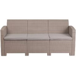 Merrick Lane Outdoor Furniture Resin Sofa Faux Rattan Wicker Pattern Patio 3-Seat Sofa With All-Weather Cushions -Quality Garden Outdoor Store GUEST 7fa16292 8bcd 44a5 95dd 153d06b5ea65
