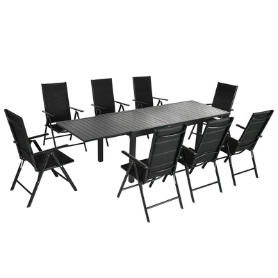Outsunny 9-Piece Patio Dining Set For 8, Expandable Outdoor Table, Folding And Reclining Padded High Back Chairs, Aluminum Frames, Mesh Seats, Black 3 Outsunny 9-Piece Patio Dining Set For 8, Expandable Outdoor Table, Folding And Reclining Padded High Back Chairs, Aluminum Frames, Mesh Seats, Black - Image 3