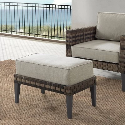 Prescott Outdoor Wicker Ottoman - Taupe/Brown - Crosley 1 Prescott Outdoor Wicker Ottoman - Taupe/Brown - Crosley