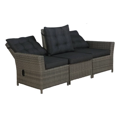 Asti Wicker 3 Seat Reclining Sofa With Cushions - Gray - Alaterre Furniture 2 Asti Wicker 3 Seat Reclining Sofa With Cushions - Gray - Alaterre Furniture - Image 2
