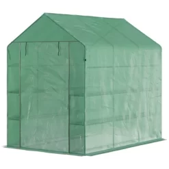 Outsunny 84.25" X 56.25" X 76.75" Walk-in Greenhouse, 3-Tier Shelves, Steel Frame Hot House, Roll-Up Zipper Door For Flowers, Vegetables, Green -Quality Garden Outdoor Store GUEST 8224da17 dac6 4ae7 ac07 e18ea9888439