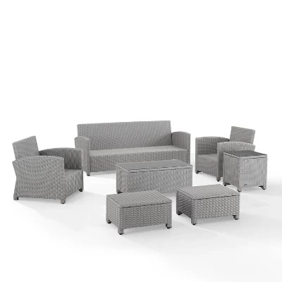 Bradenton 7pc Outdoor Wicker Sofa And Arm Chair Seating Set With Coffee Table, Side Table And 2 Ottomans - Navy/Gray - Crosley 8 Bradenton 7pc Outdoor Wicker Sofa And Arm Chair Seating Set With Coffee Table, Side Table And 2 Ottomans - Navy/Gray - Crosley - Image 8