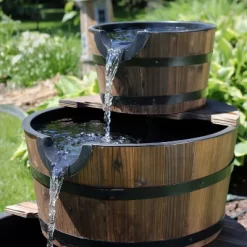 Sunnydaze Decor Sunnydaze 30"H Electric Wood Rustic Farmhouse Style 3-Tier Barrel Outdoor Water Fountain -Quality Garden Outdoor Store GUEST 82969a04 5f3f 42a4 b793 455fb262163a