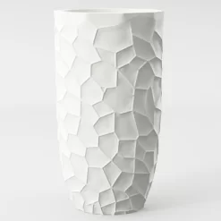 LuxenHome White MgO Geometric Pattern 22" Tall Round Planter