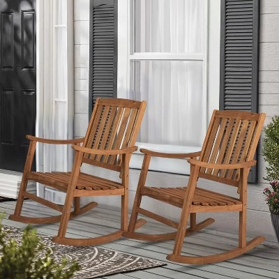 Perry Classic Slat-Back Acacia Wood Patio Outdoor Rocking Chair - JONATHAN Y 7 Perry Classic Slat-Back Acacia Wood Patio Outdoor Rocking Chair - JONATHAN Y - Image 7