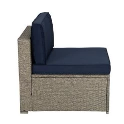 6pc Outdoor Rattan Wicker Set With Sectional, Chairs, Accent Table & Ottoman - Gray/Navy - GODEER -Quality Garden Outdoor Store GUEST 85ae0fd7 de13 4ef1 9c3b 551548ffcd60