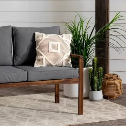 Saybrook Modern Metal And Wood Patio Loveseat - Gray/Dark Brown - Saracina Home -Quality Garden Outdoor Store GUEST 86879b55 3938 4727 9563 eccc69fd1d33
