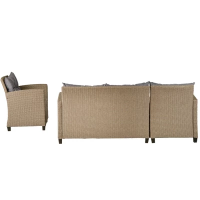 4pc Wicker Patio Conversation Set With Cushions - Beige/Brown - GODEER 2 4pc Wicker Patio Conversation Set With Cushions - Beige/Brown - GODEER - Image 2