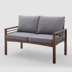 Saybrook Modern Metal And Wood Patio Loveseat - Gray/Dark Brown - Saracina Home -Quality Garden Outdoor Store GUEST 87e73a6f 2a88 4b08 836f e43bcdbd4760