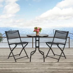 Tangkula 3-Piece Patio Bistro Dining Furniture Set, Outdoor Patio Conversation Set With Round Black Tempered Glass Tabletop And 2 Folding Chairs 10 Tangkula 3-Piece Patio Bistro Dining Furniture Set, Outdoor Patio Conversation Set With Round Black Tempered Glass Tabletop And 2 Folding Chairs -Quality Garden Outdoor Store GUEST 87eb681e 1274 4e5c 84d8 d65095a2e614