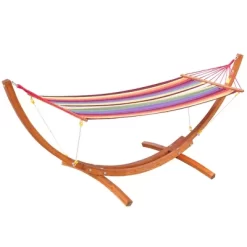 Outsunny 10' Hammock With Wood Stand, Rainbow Bed, Heavy Duty Roman Arc Hammock For Single Person For Patio Backyard Balcony Porch -Quality Garden Outdoor Store GUEST 8831cd41 03df 4b3b becd 6c3da836fd81