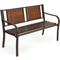 Costway Patio Garden Bench Steel Frame Rattan Backrest Park Yard Outdoor Porch Furniture -Quality Garden Outdoor Store GUEST 88e656bd 906d 4adb b56e de11746bc438