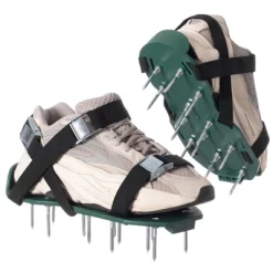 Gardenised Lawn And Garden Aerator Spike Shoe With 3 Metal Buckle Straps, Green Spiked Sandal