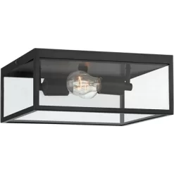 John Timberland Modern Outdoor Ceiling Light Fixture Matte Black 12" Clear Glass Panels Square Exterior House Porch Patio Outside -Quality Garden Outdoor Store GUEST 8963c305 1392 4a3f 96db d49c90551b71