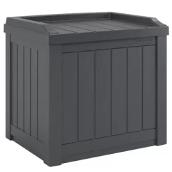 Suncast 22-Gallon Outdoor Patio Backyard Deck Box Storage Bench And 30-Gallon Hideaway Trash Waste Bin With Latching Lid, Cyberspace