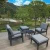 5pc Outdoor Wicker Conversation Set With Arm Chairs, Accent Table & Ottomans - Gray - GODEER