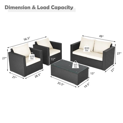 Costway 4PCS Patio Rattan Furniture Set Cushioned Sofa Chair Coffee Table Off White 2 Costway 4PCS Patio Rattan Furniture Set Cushioned Sofa Chair Coffee Table Off White - Image 2