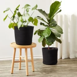 Juvale 2 Pack Decorative Woven Planter Basket With Plastic Liner For Outdoor, Indoor, Floor, Plants, Storage, Black, 10 X 11 In -Quality Garden Outdoor Store GUEST 8be899b3 b17a 445e 9811 2566e637d865