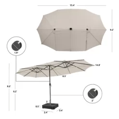 Costway Outdoor 15' Double-Sided Patio Umbrella 48 Solar LED Lights Crank & Base