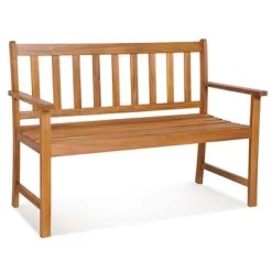 Costway 2-Person Slatted Bench Patio Acacia Wood Loveseat 800 Lbs Outdoor Natural