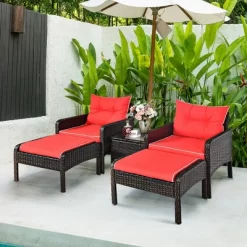 Costway 5 PCS Patio Rattan Furniture Set Sofa Ottoman Table W/Cushion Garden Red -Quality Garden Outdoor Store GUEST 8c73a4c0 5aa3 4fb4 bf17 5c0a7435fb41