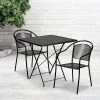 Emma And Oliver Commercial Grade 28" Square Black Folding Patio Table Set-2 Round Back Chairs