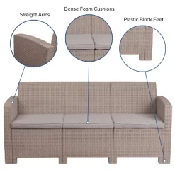Merrick Lane Outdoor Furniture Resin Sofa Faux Rattan Wicker Pattern Patio 3-Seat Sofa With All-Weather Cushions -Quality Garden Outdoor Store GUEST 8d26b94b 2c4b 48d9 99fd fa81689edd61