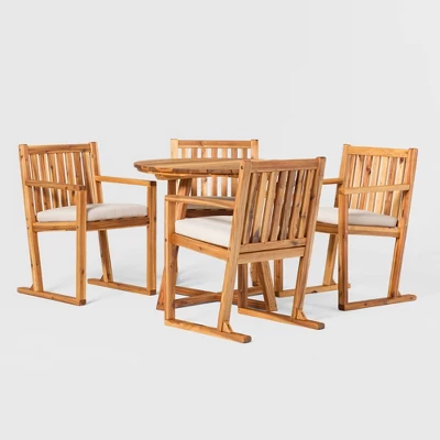Saracina Home 5pc Modern Slatted Acacia Outdoor Dining Set With Round Table 6 Saracina Home 5pc Modern Slatted Acacia Outdoor Dining Set With Round Table - Image 6