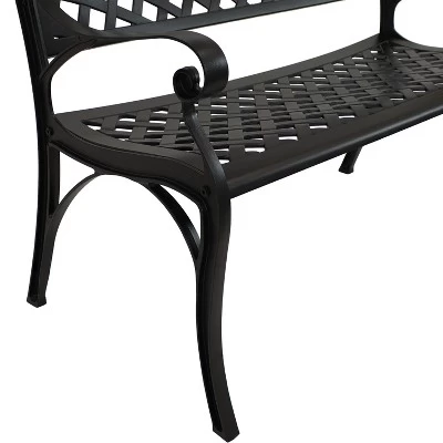 Sunnydaze Decor Sunnydaze 2-Person Checkered Design Cast Aluminum Outdoor Patio Bench, Black 4 Sunnydaze Decor Sunnydaze 2-Person Checkered Design Cast Aluminum Outdoor Patio Bench, Black - Image 4
