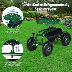 Costway Garden Cart Rolling Work Seat W/ Tool Tray Basket Green -Quality Garden Outdoor Store GUEST 906d408a 9a10 4de6 99dc 5cd307798895