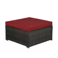 6pc Outdoor Rattan Wicker Conversation Set With Chairs, Coffee Table & Cushions - Gray/Red - GODEER -Quality Garden Outdoor Store GUEST 90d928bc 0069 4e0b 927a c737845120c6