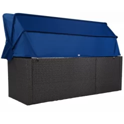 4pc Outdoor Wicker Rectangle Daybed With Canopy & Cushions - Blue - GODEER -Quality Garden Outdoor Store GUEST 911b546d c0ab 4f28 b761 8611e8961517