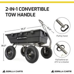 Gorilla Carts 1500 Pound Capacity Super Heavy Duty Poly Yard Garden Steel Dump Utility Wheelbarrow Wagon Cart With 2 In 1 Towing ATV Handle, Black 6 Gorilla Carts 1500 Pound Capacity Super Heavy Duty Poly Yard Garden Steel Dump Utility Wheelbarrow Wagon Cart With 2 In 1 Towing ATV Handle, Black -Quality Garden Outdoor Store GUEST 9187b64c 2ea7 4129 9d25 a90bbe08ec07
