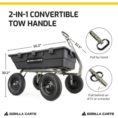 Gorilla Carts 1500 Pound Capacity Super Heavy Duty Poly Yard Garden Steel Dump Utility Wheelbarrow Wagon Cart With 2 In 1 Towing ATV Handle, Black 3 Gorilla Carts 1500 Pound Capacity Super Heavy Duty Poly Yard Garden Steel Dump Utility Wheelbarrow Wagon Cart With 2 In 1 Towing ATV Handle, Black - Image 3