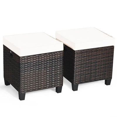 Costway 2PCS Patio Rattan Ottoman Cushioned Seat Beige 8 Costway 2PCS Patio Rattan Ottoman Cushioned Seat Beige - Image 8