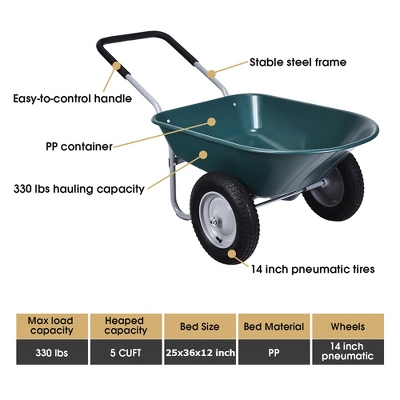 Costway 2 Tire Wheelbarrow Cart Heavy-duty Dolly Utility Cart Green 8 Costway 2 Tire Wheelbarrow Cart Heavy-duty Dolly Utility Cart Green - Image 8