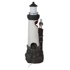 Sunnydaze Decor Sunnydaze 36"H Electric Polyresin Gull's Cove Lighthouse Outdoor Water Fountain With LED Light