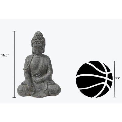 LuxenHome 16.1" Gray MgO Enlightened Buddha Garden Statue 6 LuxenHome 16.1" Gray MgO Enlightened Buddha Garden Statue - Image 6