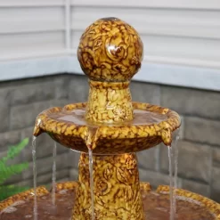 Sunnydaze Decor Sunnydaze 43"H Electric Ceramic 3-Tier Floral Motif Outdoor Water Fountain With LED Lights -Quality Garden Outdoor Store GUEST 94efa30c d328 46a8 8c23 b05c51ad01e5