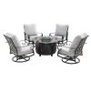 5pc Set With 44" Round Outdoor Aluminum Fire Table & Four Swivel Rocking Chairs & Wind Blocker Lid - Oakland Living