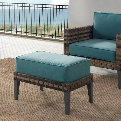 Prescott Outdoor Wicker Ottoman - Blue/Brown - Crosley 1 Prescott Outdoor Wicker Ottoman - Blue/Brown - Crosley