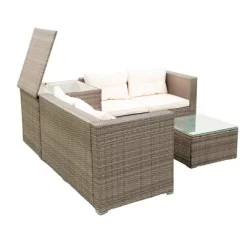 4pc Wicker Patio Sectional Seating Set With Cushions - Gray/Beige - GODEER -Quality Garden Outdoor Store GUEST 9671c572 8de5 4c64 8968 78122a666da3