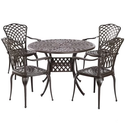 Kinger Home Arden 5-Piece Outdoor Dining Table Set With A Cast Aluminum Frame, Bronze 7 Kinger Home Arden 5-Piece Outdoor Dining Table Set With A Cast Aluminum Frame, Bronze - Image 7