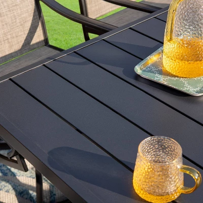 7pc Patio Dining Set With Rectangle Table With 2.6" Umbrella Hole & Sling Arm Chairs - Captiva Designs 7 7pc Patio Dining Set With Rectangle Table With 2.6" Umbrella Hole & Sling Arm Chairs - Captiva Designs - Image 7