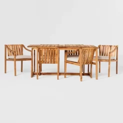 7pc Modern Slatted Wood Outdoor Dining Set - Saracina Home -Quality Garden Outdoor Store GUEST 97b97aff 19ee 4550 9126 93ae4bc68f53
